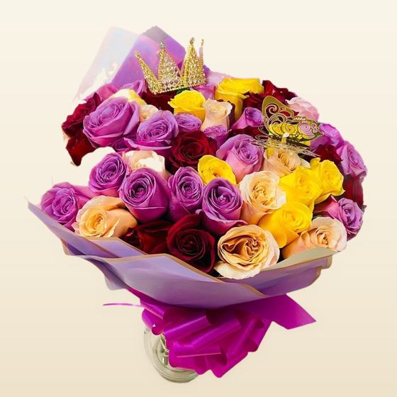 Colorful rose bouquet for a birthday
