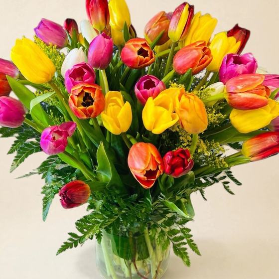 Bright mixed flower arrangement in many colors